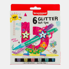 ΜΑΡΚΑΔΟΡΟΙ ΖΩΓΡΑΦΙΚΗΣ BRUYNZEEL FELT TIPS GLITTER ΣΕΤ 6ΤΕΜ