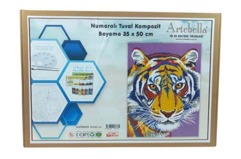 ΚΑΜΒΑΣ ΖΩΓΡΑΦΙΚΗΣ ΜΕ ΑΡΙΘΜΗΣΗ 35Χ50CM ΤΙΓΡΗΣ ΜΑΖΙ ΜΕ ΑΚΡΥΛΙΚΑ ΧΡΩΜΑΤΑ, ΠΙΝΕΛΑ ΚΑΙ ΠΑΛΕΤΑ