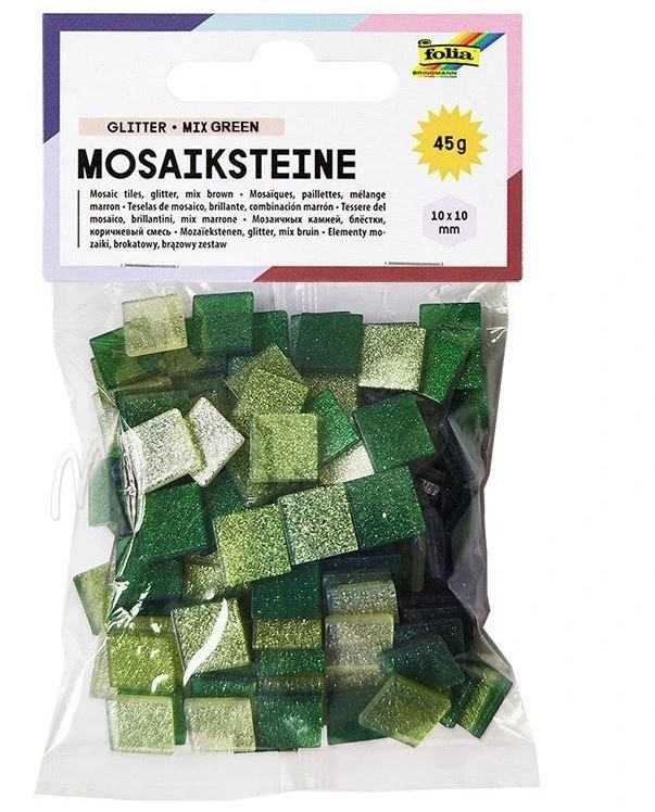 ΨΗΦΙΔΕΣ ΜΩΣΑΪΚΑ ΠΛΑΚΑΚΙΑ GLITTER MIX, 45G, 10X10MM, 190 ΤΕΜΑΧΙΑ, ΠΡΑΣΙΝΟ