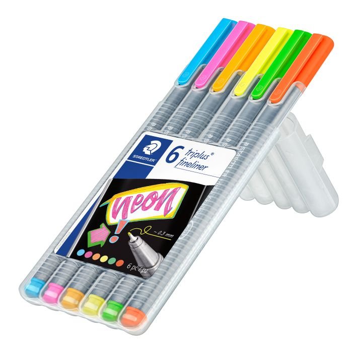 13240-1 ΣΕΤ ΜΑΡΚΑΔΟΡΟΙ ΤΡΙΓΩΝΟΙ 6ΤΕΜ ΝΕΟΝ TRIPLUS FINELINER STAEDTLER 334-SB6CS3 - Image 1