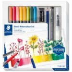 ΣΕΤ ΜΑΡΚΑΔΟΡΟΙ ΑΚΟΥΑΡΕΛΑΣ FLORAL ΜΕ ΓΟΜΟΛΑΣΤΙΧΑ,ΜΟΛΥΒΙ & ΞΥΣΤΡΑ STAEDTLER 12 TEM