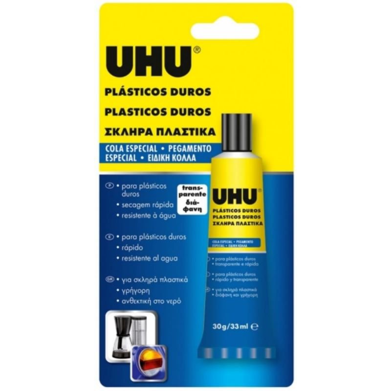62173-1 ΚΟΛΛΑ UHU HARD PLASTICS 30G/33ML BLISTER - Image 1
