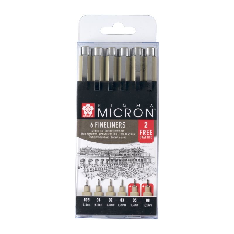 ΣΕΤ ΜΑΡΚΑΔΟΡΟΙ SAKURA PIGMA MICRON BLACK 4+2ΤΕΜ