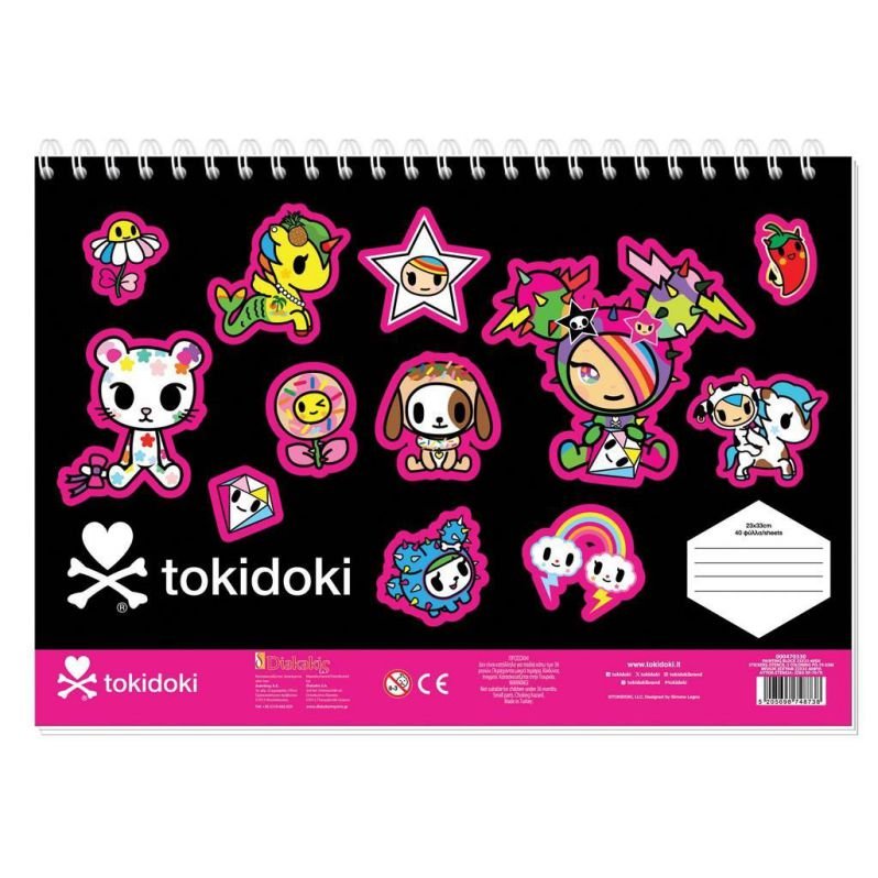 68658-1 ΜΠΛΟΚ ΖΩΓΡΑΦΙΚΗΣ "TOKIDOKI" 23x33cm 40 ΦΥΛΛΑ ΑΥΤΟΚΟΛΛΗΤΑ-ΣΤΕΝΣΙΛ- 2ΣΕΛ ΧΡΩΜ/ΣΜΟΥ ΣΕ 2 ΣΧΕΔΙΑ - Image 1