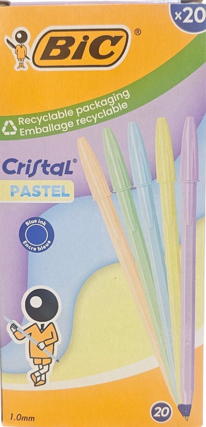 70766 ΣΤΥΛΟ BIC CRISTAL PASTEL ΜΠΛΕ ΜΕΛΑΝΙ (ΣΥΣΚ-20ΤΕΜ) - Image 1
