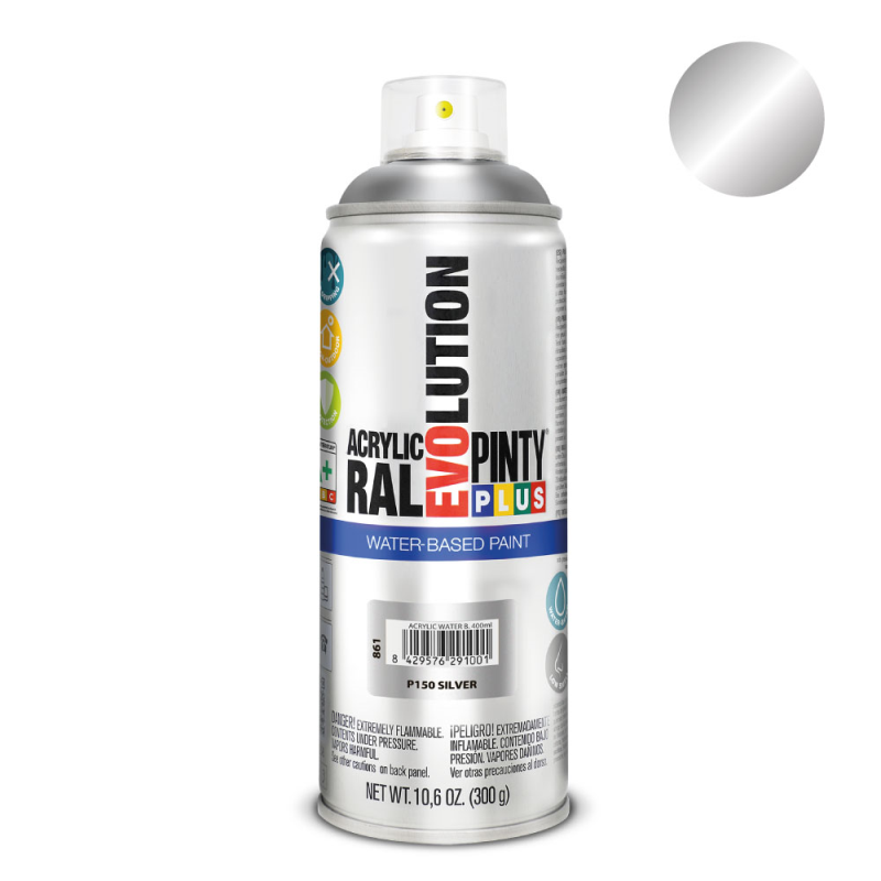 61927 ΣΠΡΕΪ ΑΚΡΥΛΙΚΟ ΧΡΩΜΑ SILVER ΜΕΤΑΛΛΙΚΟ ΑΣΗΜΙ PINTY PLUS 400ml - Image 1