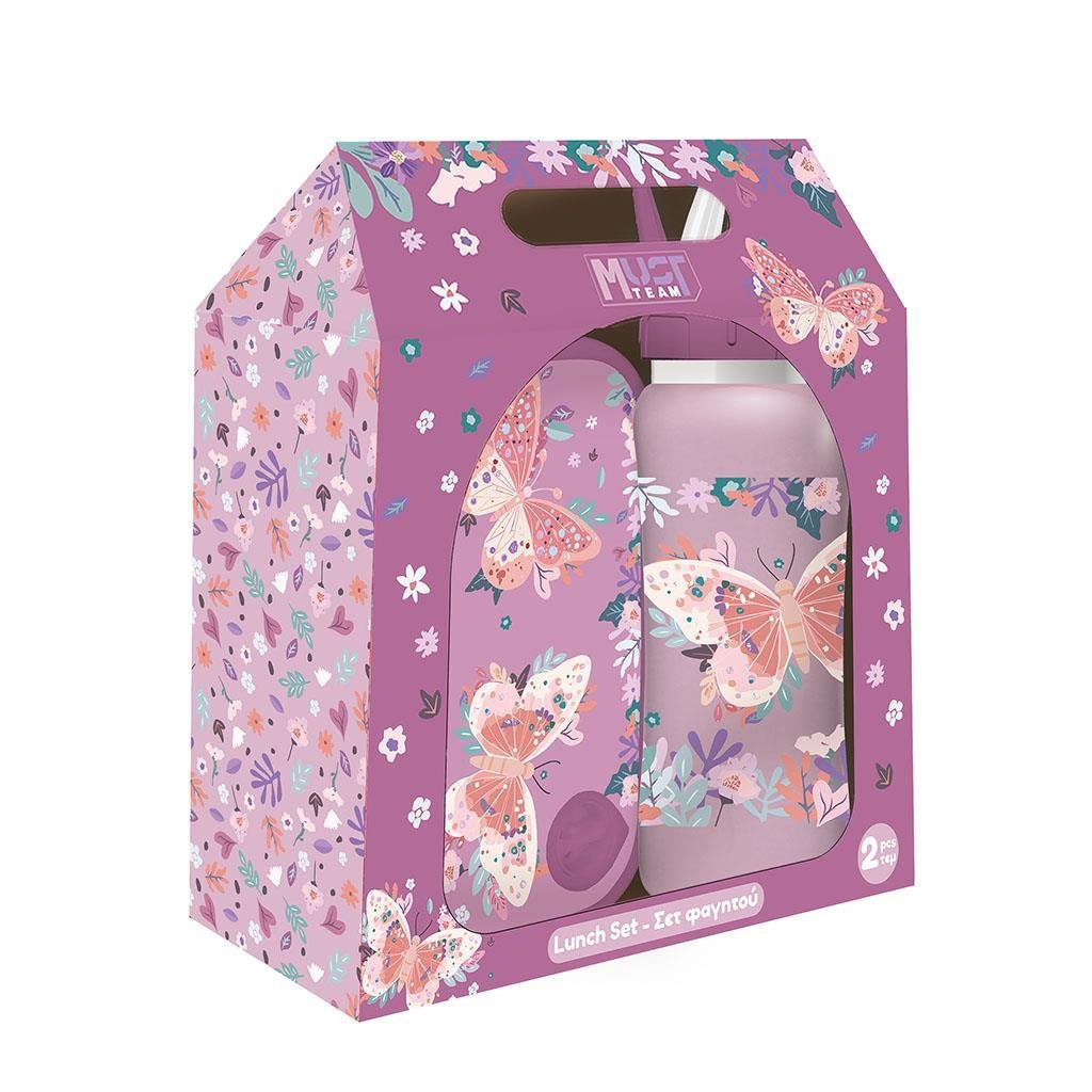 71164 ΣΕΤ ΦΑΓΗΤΟΥ "BUTTERFLIES LILAC" ΦΑΓΗΤΟΔΟΧΕΙΟ 800ml-ΠΑΓΟΥΡΙ ΑΝΟΞΕΙΔΩΤΟ 500ml - Image 1