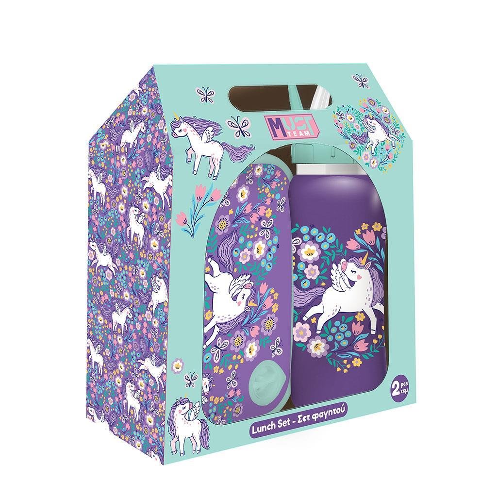 71168 ΣΕΤ ΦΑΓΗΤΟΥ "PURPLE UNICORN" ΦΑΓΗΤΟΔΟΧΕΙΟ PP 800ml-ΠΑΓΟΥΡΙ ΑΝΟΞΕΙΔΩΤΟ 500ml - Image 1