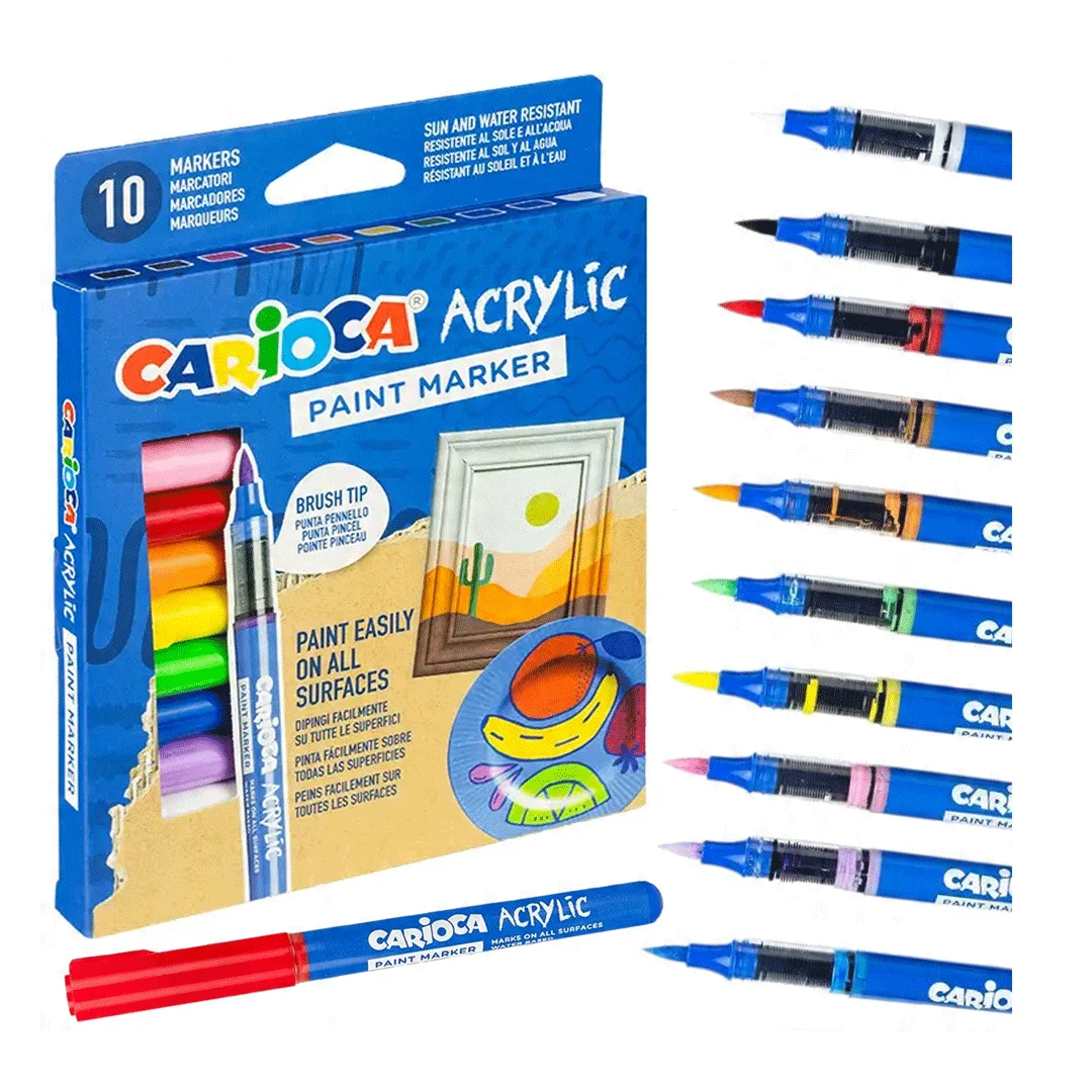 68998 ΣΕΤ ΜΑΡΚΑΔΟΡΟΙ ΑΚΡΥΛΙΚΟΙ BRUSH TIP ΓΙΑ ΟΛΕΣ ΤΙΣ ΕΠΙΦΑΝΕΙΕΣ CARIOCA 10 ΧΡΩΜΑΤΑ - Image 1